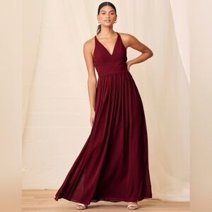 Lulus Love Spell Burgundy Lace-Back Maxi Dress NWT